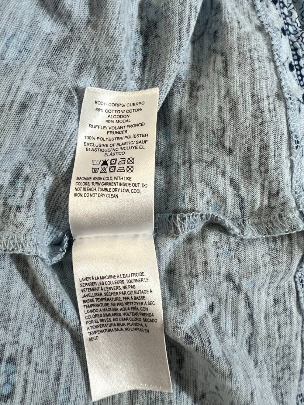 Lucky Brand Floral Medallion Boho Flutter Sleeve Knit Blouse Blue Gray L - Picture 8 of 11
